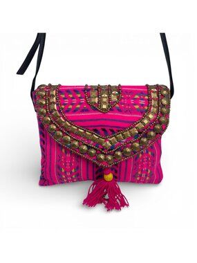 Hot Pink Boho Embellished Lightweight Crossbody Bag W/Tassel – Festival Vibes